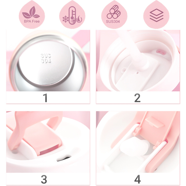 Thermal mug thermos with a spout and a straw for coffee, yerba mate tea, 480ml, vacuum bottle Alogy Steel Pink