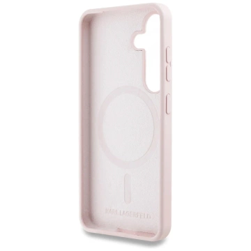 Silikonový kryt Karl Lagerfeld pro Samsung Galaxy S25 Plus růžový s dvojitými hlavicemi a kruhovým MagSafe