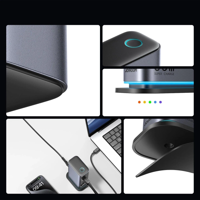 Joyroom 65W GaN multiportová nabíjačka, 4x USB-C, 2x USB-A, tmavo šedá