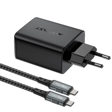 Acefast 2w1 ładowarka sieciowa GaN 65W USB Typ C / USB, adapter przejściówka HDMI 4K@60Hz (zestaw z kablem) czarny (A17 black)