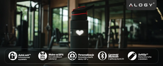 Alogy FitBottle™ 800ml Smart LED Drink Bottle with Display and Bluetooth Connectivity, Straw, Motivational, Reusable - Black
