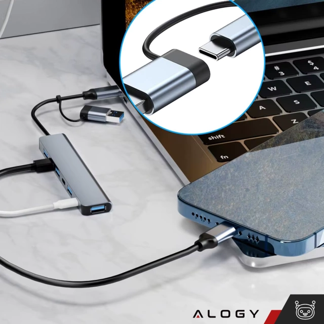 HUB splitter Alogy Adaptér pro počítačový notebook s USB-C na 3x USB-A 2.0 1x USB-A 3.0 šedý
