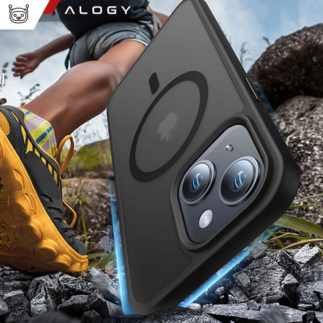 Pouzdro pro iPhone 15 Plus MagSafe Matt Case Cover Matte Alogy Ring Armored Phone Case Black Glass