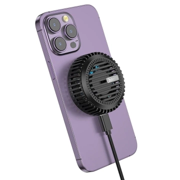 Indukčná nabíjačka Hoco 2v1 15W Qi MagSafe s ventilátorom – čierna