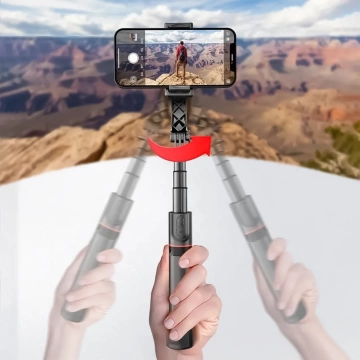 Stable Gimbal Tripod with Bluetooth Remote Control Selfie Stick LED Lamp 360° Rotating Lighting 70cm Techsuit L19s Black