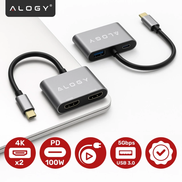 Розгалужувач HUB Alogy Adapter для ноутбука з USB-C на 3x USB-A 2.0 1x USB-A 3.0 сірий