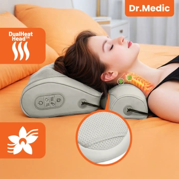 Poduszka masująca elektryczna na szyję i kark – masażer z pilotem, funkcja grzania zagłówka, relaks i redukcja napięcia mięśni – Dr.Medic RelaxNeck™