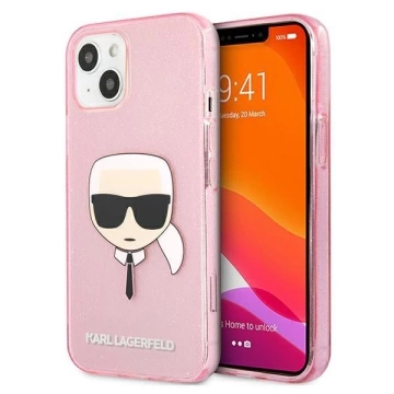 Karl Lagerfeld KLHCP13SKHTUGLP iPhone 13 mini 5,4" różowy/ružové pevné puzdro Glitter Karl`s Head