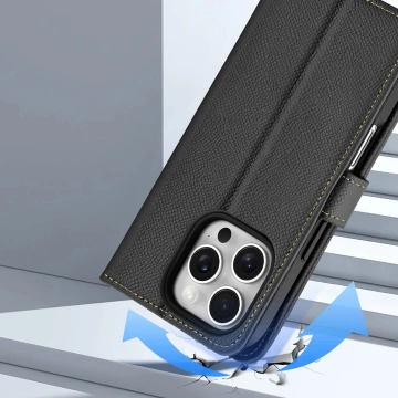 iPhone 16 Pro Dux Ducis Lawa Leather MagSafe Wallet Case Black