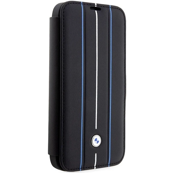 Etui BMW BMBKP14X22RVSK do Apple iPhone 14 Pro Max 6,7" knižnica Kožená pečiatka Blue Lines
