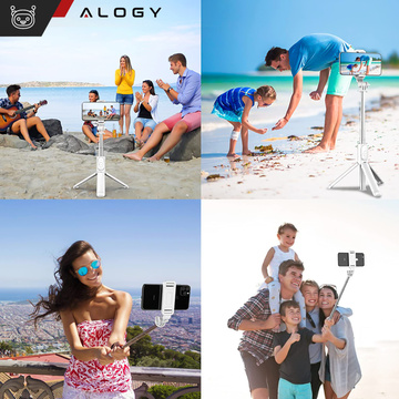 Selfie Stick Tripod Alogy Q01 Stativ Bluetooth držák telefonu na dálkové ovládání pro focení bílý