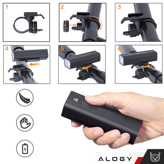 Bicycle Light Front LED Front Light Bicycle Lighting Waterproof IPX5 Alogy P12 Bike Light Black