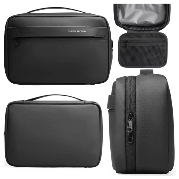 Mark Ryden Men's and Women's Travel Toiletry Bag, 3.9L Capacity, 4 Compartments with Hook, YKK Zipper, PU Oxford Material - Black