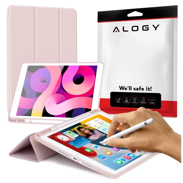 Puzdro na Apple iPad 10.2 9 Gen 8/7 2021/2020/2019 Smart Pencil Case Alogy TPU Kryt na tablet Ružové sklo