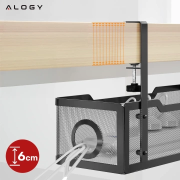 Organizér na káble pod stolovú dosku, polica na káble, káblové lišty, stolová doska, kovový stôl, Alogy 34cm Čierna