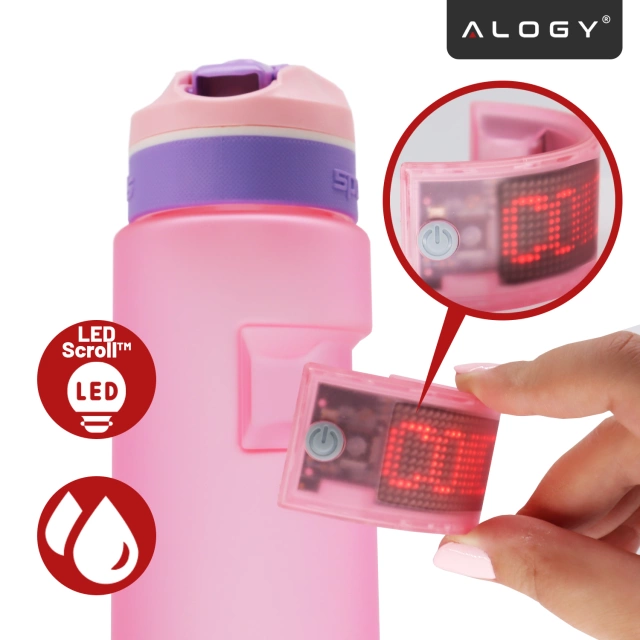 Alogy FitBottle™ 800ml inteligentná fľaša na pitie s LED displejom a Bluetooth pripojením, slamka, motivačná, opakovane použiteľná - ružová