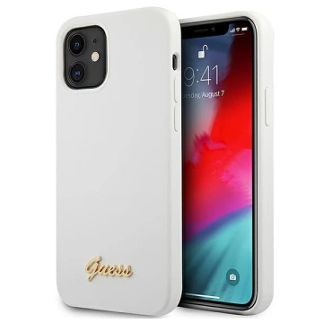 Guess GUHCP12SLSLMGWH iPhone 12 mini 5,4" bílé/bílé pevné pouzdro Metal Logo Script