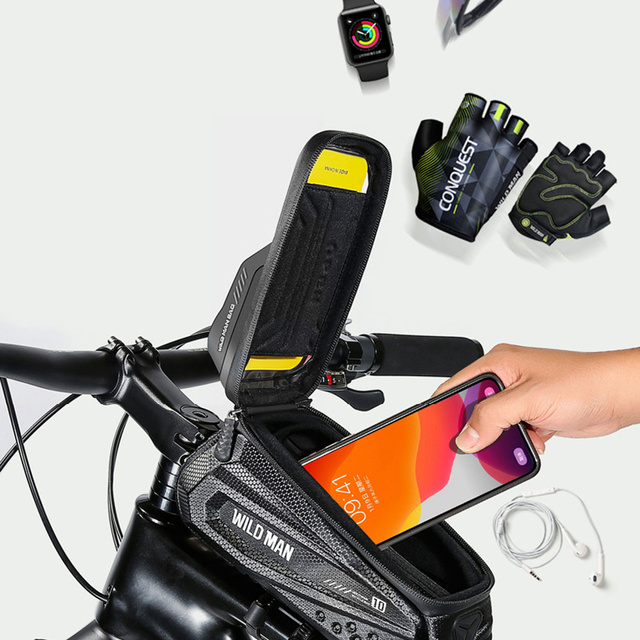 Taška na kolo Wildman Front Frame Bicycle Bag ES10X držák na řídítka pro telefon 1,2l Černá