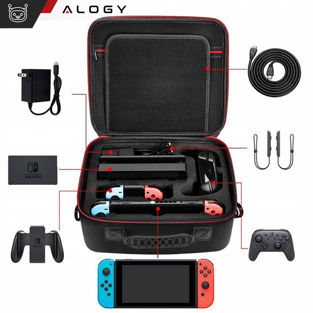 Koffer Koffer Koffer Tasche für Nintendo Switch OLED Zubehör 21 Spiele Alogy Wasserdicht mit Riemen Schwarz