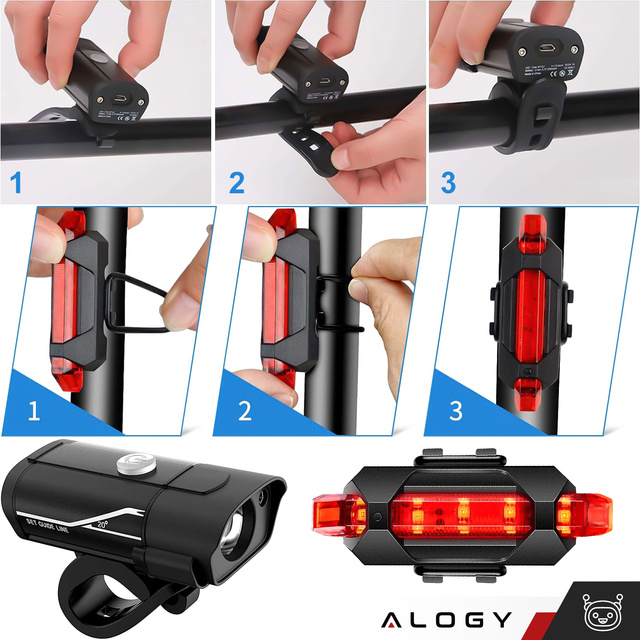 Bike Light Front Rear LED Front Rear Bike Light Lighting Waterproof IPX4 USB Bike Light Kit Alogy