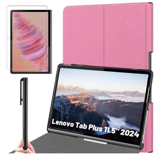 Schutzhülle aus Glas für Lenovo Tab Plus 11,5" 2024 TB351FU Alogy Book Cover Case Tablet Case Pink Gratis Stylus