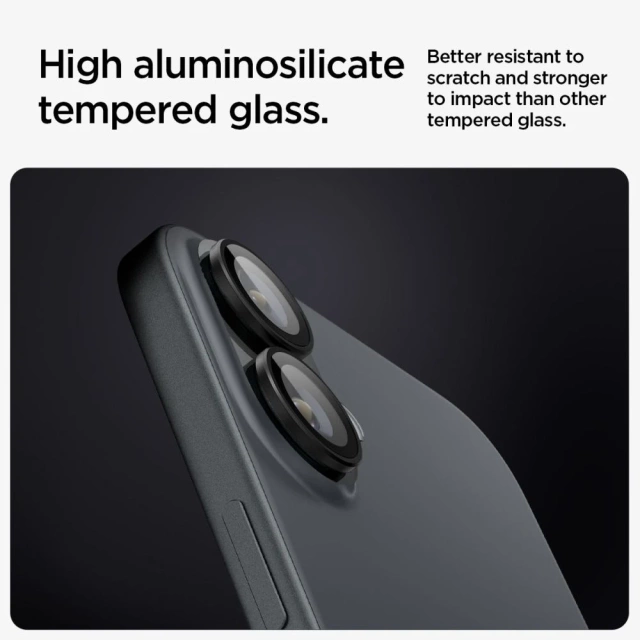 Tempered Glass Camera Protector Spigen Optik.Tr "EZ FIT" Camera Protector 2-PACK for Apple iPhone iPhone 16 / 16 Plus Black