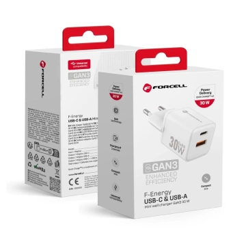 Nabíjačka Forcell Mini GaN III 30W PD QC4.0 USB-C USB-A do siete