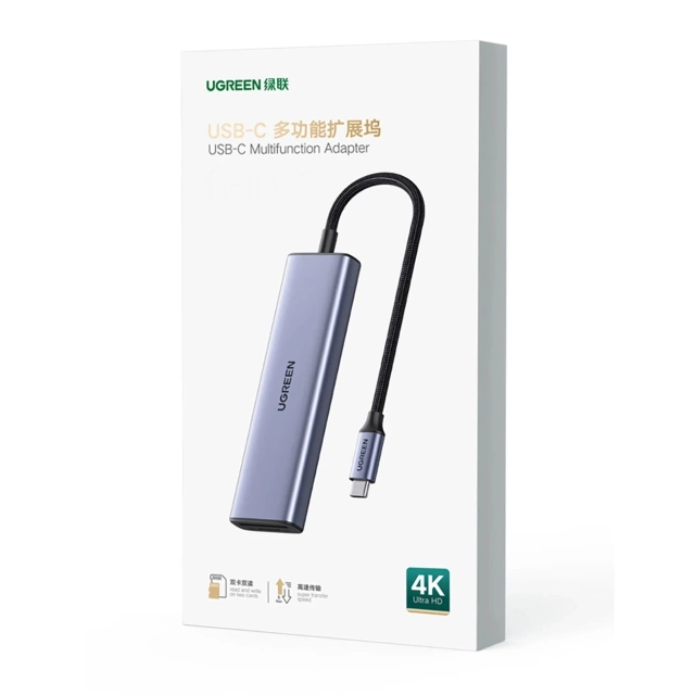 HUB 6v1 Ugreen CM511 USB-C HDMI 3xUSB-A SD TF 5Gb/s 4K sivý