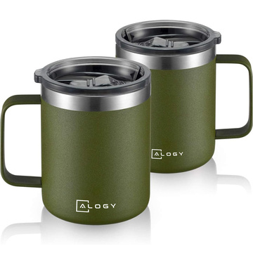 Thermal mugs set of 2 mugs Thermal mug 420 ml with handle and lid for coffee and tea, steel Alogy Green