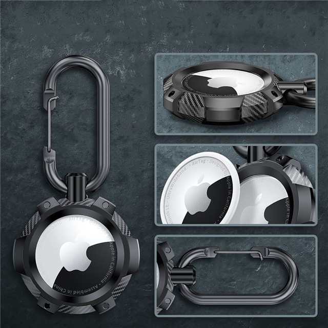 TpuCarbon puzdro kľúčenka s karabínkou pre Apple AirTag Black