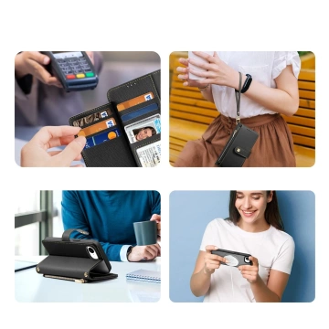 Etui skórzane do iPhone 16e Dux Ducis Lawa Black z portfelem MagSafe czarne