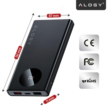 PowerBank Alogy TurboCharge 120W PD PowerDelivery швидка зарядка 10000mAh 2x USB-A 1x USB-C Black