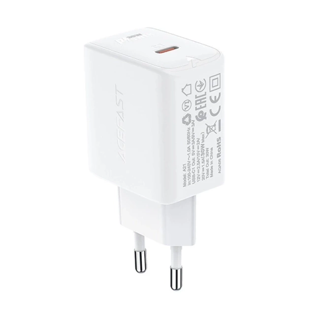 Acefast GaN 30W USB-C PD QC 3.0 White Wall Charger