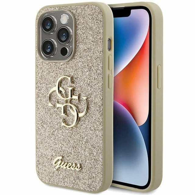 Originálne puzdro GUESS Hardcase GUHCP15LHG4SGD pre iPhone 15 PRO (Fixed Glitter Big 4G / zlaté)