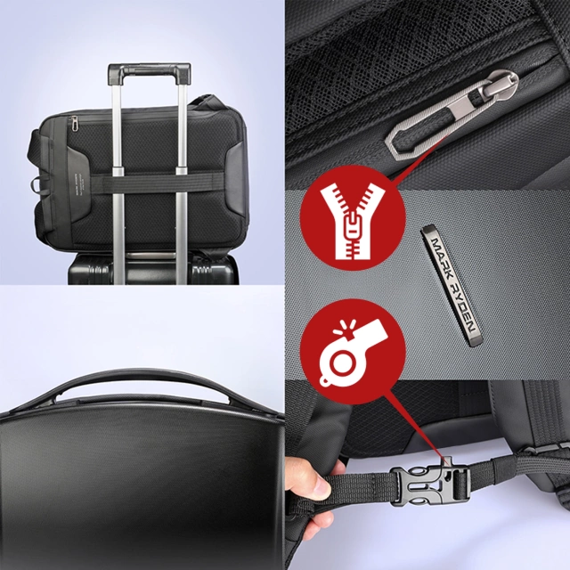Plecak na Laptopa 17.3" Mark Ryden, Ładowanie USB, Wodoodporny, Pojemny i Praktyczny, Otwierany 180°, Antykradzieżowy z zamkiem TSA i Paskiem do Walizki, 46x31x9 cm – Czarny