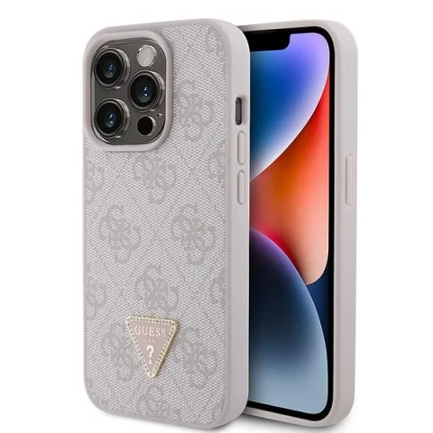 Etui Guess GUHCP15LP4TDPP na iPhone 15 Pro 6,1" różowy/růžové pevné pouzdro Leather 4G Triangle Strass