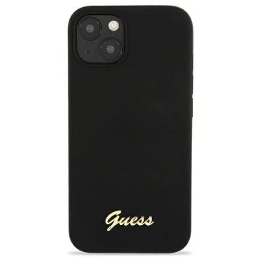 Guess GUHMP13MLSLMGBK iPhone 13 6,1" čierne/čierne pevné puzdro Silicone Script Gold Logo