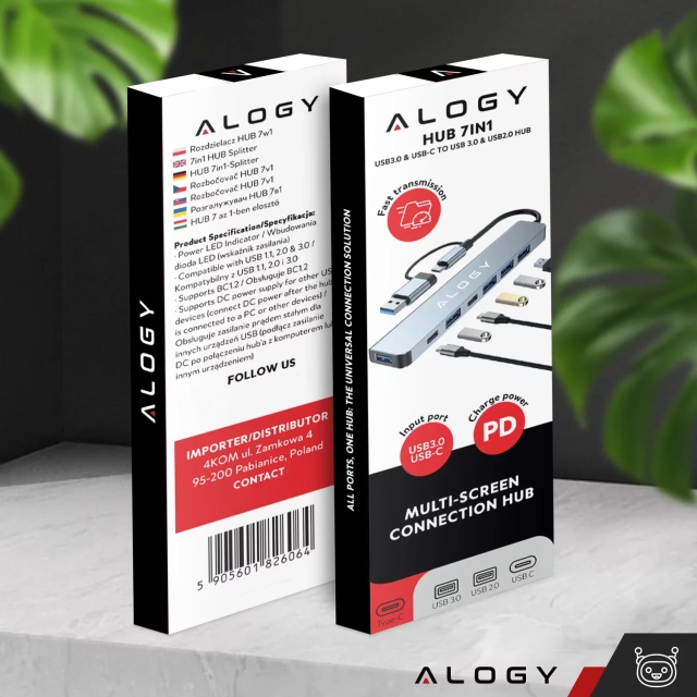 HUB-Splitter Alogy-Adapter für Computer-Laptop mit USB-C auf 3x USB-A 2.0 1x USB-A 3.0 Grau