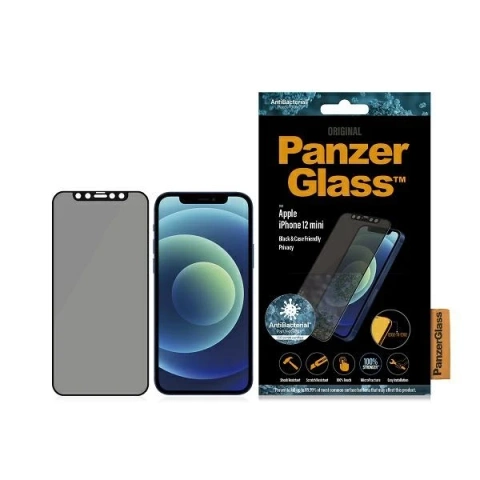 PanzerGlass E2E Super sklo pro iPhone 12 Mini Case Friendly Antibakteriální Microfracture Privacy black/black