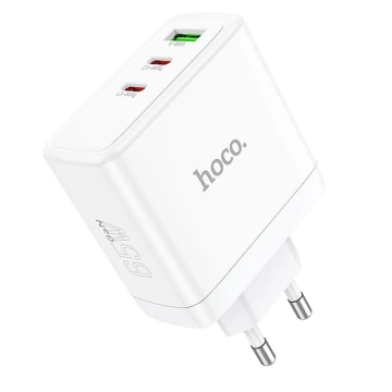 HOCO 2 x Type C USB A QC PD 65W GaN настінний зарядний пристрій Білий