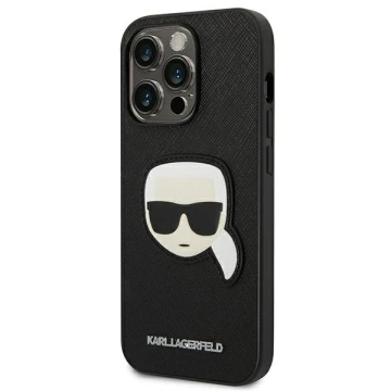 Protective phone case Karl Lagerfeld KLHCP14LSAPKHK for Apple iPhone 14 Pro 6.1" black/black hardcase Saffiano Karl`s Head Patch