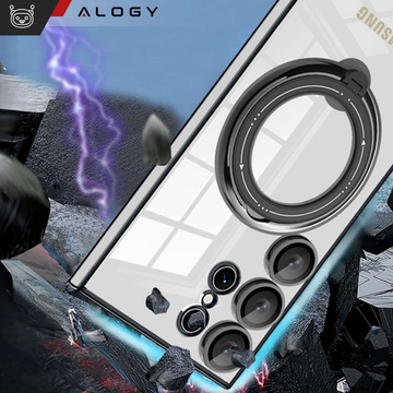 Puzdro pre Samsung Galaxy S24 Ultra magnetické puzdro Ring Mag Bezpečný priehľadný držiak Magnet Alogy Čierny Transparentná Qi nabíjačka