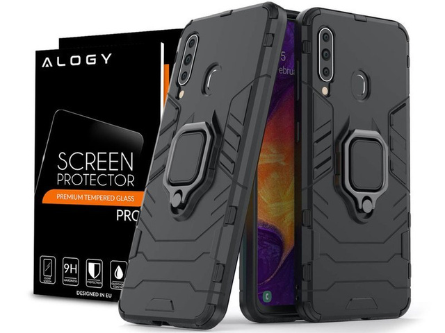 Etui Alogy Stand Ring Armor do Samsung Galaxy A60/M40 czarne + Szkło Alogy