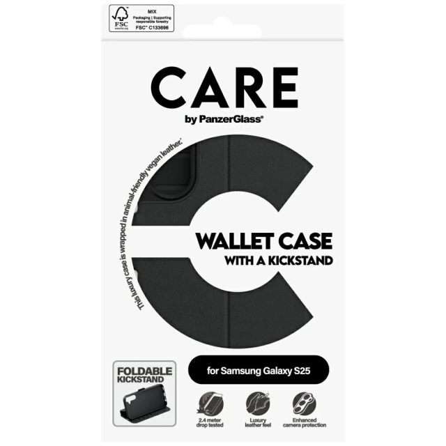 CARE Case for Samsung Galaxy S25 Black by PanzerGlass Wallet Kickstand