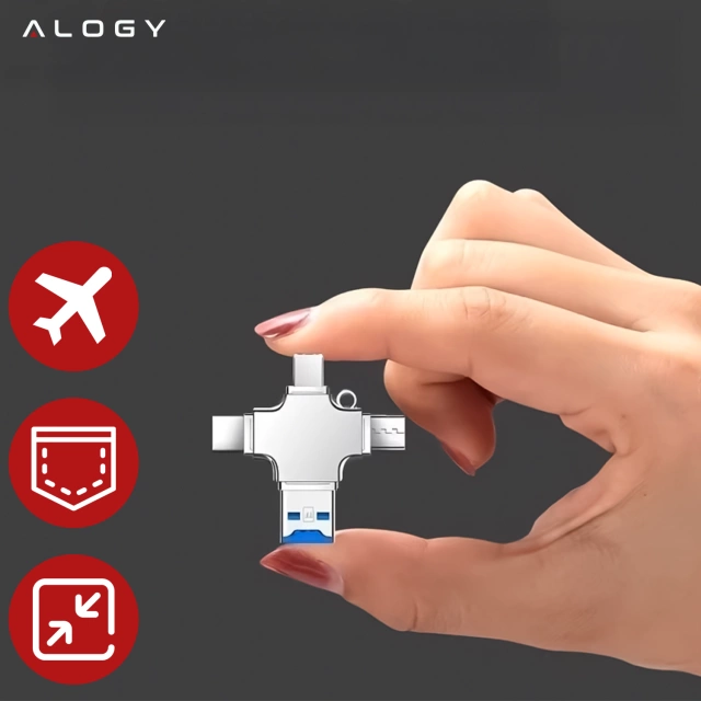 Czytnik kart SD 4w1 – adapter USB 3.0 do TF / microSD, kompatybilny z Lightning, USB-C i micro USB, szybki transfer danych – Alogy SmartRead Pro™