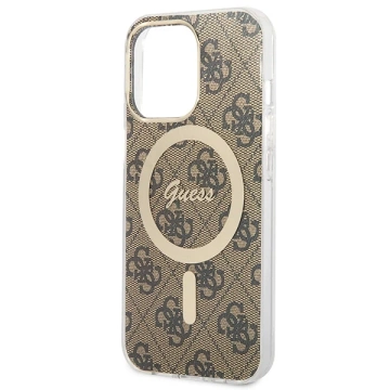 Nabíječka pouzdra Zestaw Guess GUBPP13LH4EACSW iPhone 13 Pro brązowy/hnědé pevné pouzdro 4G MagSafe Print