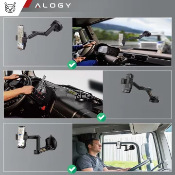 Автомобільний тримач 7.2" для вантажівки, автобуса, фури, екскаватора, автомобіля довжиною 43 см на вікно кабіни Alogy Чорний