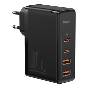 Baseus GaN2 Pro nástěnná nabíječka, 2x USB, 2x USB-C, 100W, EU (černá)