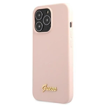 Guess GUHMP13XLSLMGLP iPhone 13 Pro Max 6,7" clearróżowy/світло-рожевий твердий чохол Silicone Script Gold Logo Magsafe