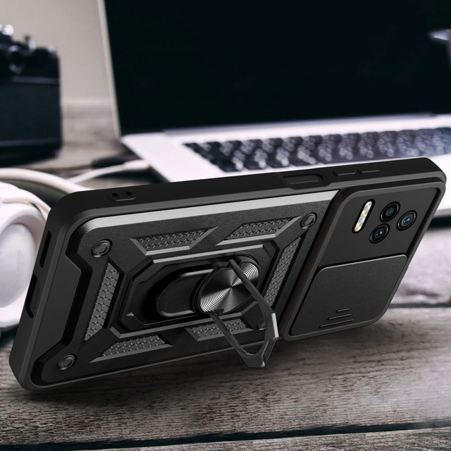 Armored case Camshield Pro Stand Cover Ring with camera cover for Xiaomi Poco F4 5G Black